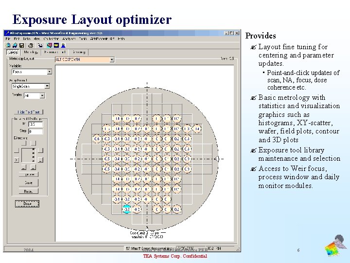 Exposure Layout optimizer • Provides ? Layout fine tuning for centering and parameter updates.
