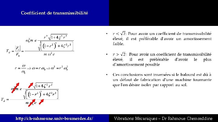 Coefficient de transmissibilité http: //ch-rahmoune. univ-boumerdes. dz/ Vibrations Mécaniques – Dr Rahmoue Chemseddine 