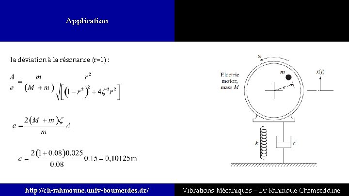 Application la déviation à la résonance (r=1) : http: //ch-rahmoune. univ-boumerdes. dz/ Vibrations Mécaniques