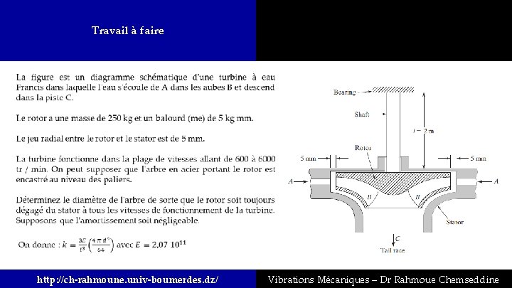Travail à faire http: //ch-rahmoune. univ-boumerdes. dz/ Vibrations Mécaniques – Dr Rahmoue Chemseddine 
