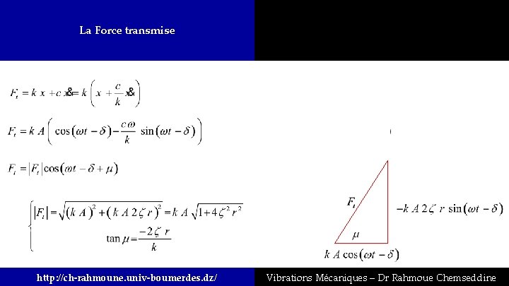 La Force transmise http: //ch-rahmoune. univ-boumerdes. dz/ Vibrations Mécaniques – Dr Rahmoue Chemseddine 