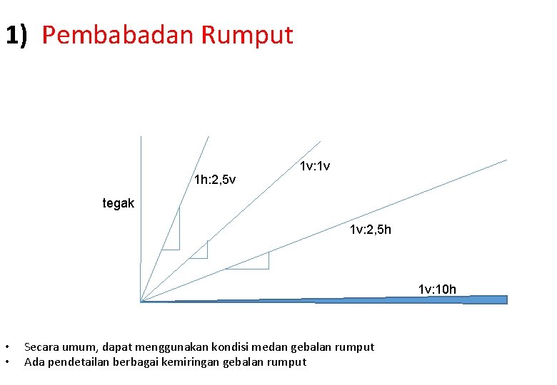 1) Pembabadan Rumput 1 h: 2, 5 v 1 v: 1 v tegak 1