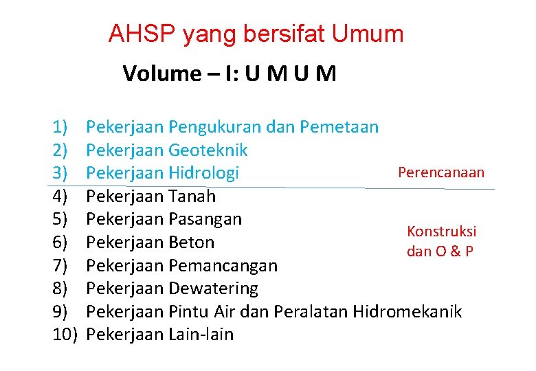 AHSP yang bersifat Umum Volume – I: U M 1) 2) 3) 4) 5)