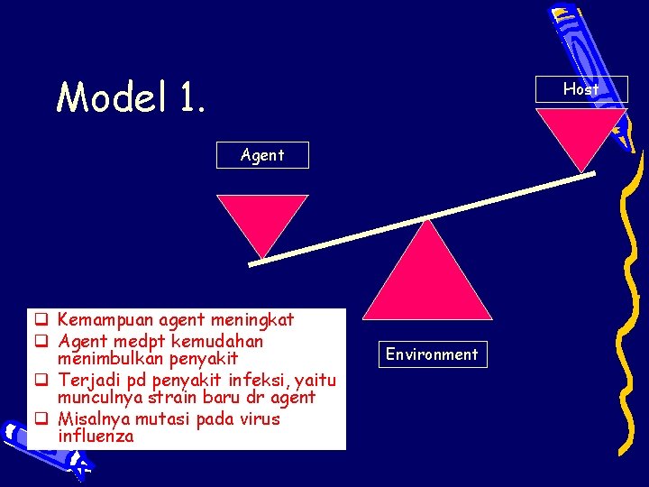 Model 1. Host Agent q Kemampuan agent meningkat q Agent medpt kemudahan menimbulkan penyakit