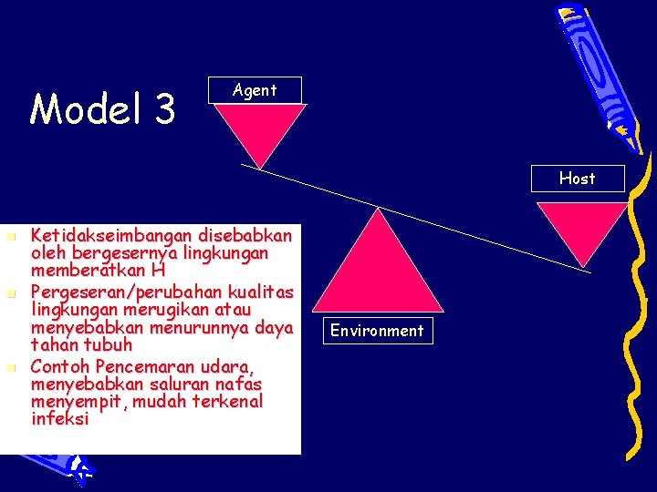 Model 3 Agent Host n n n Ketidakseimbangan disebabkan oleh bergesernya lingkungan memberatkan H