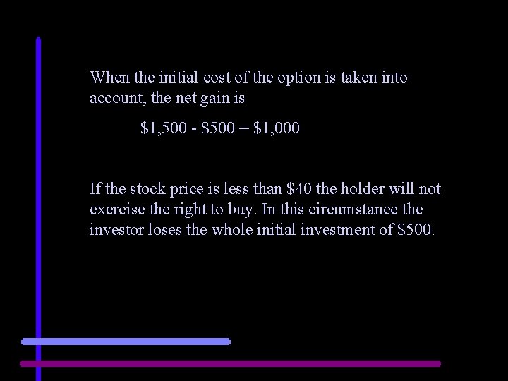 When the initial cost of the option is taken into account, the net gain