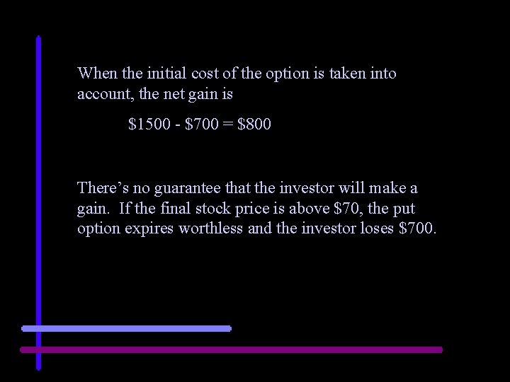 When the initial cost of the option is taken into account, the net gain