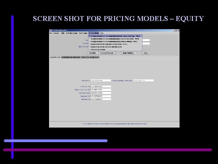 SCREEN SHOT FOR PRICING MODELS – EQUITY 