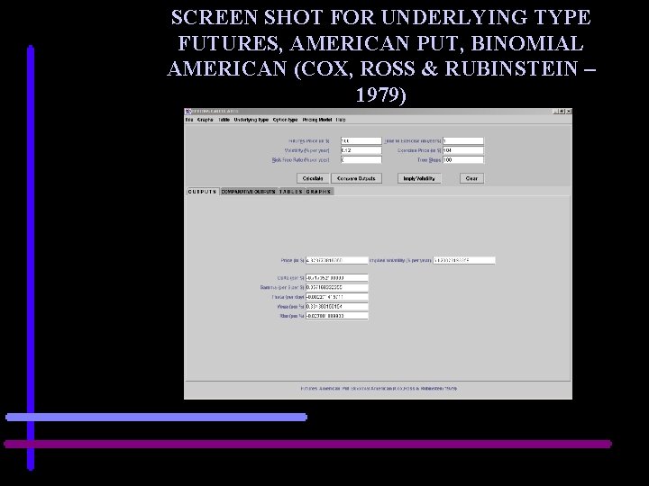 SCREEN SHOT FOR UNDERLYING TYPE FUTURES, AMERICAN PUT, BINOMIAL AMERICAN (COX, ROSS & RUBINSTEIN