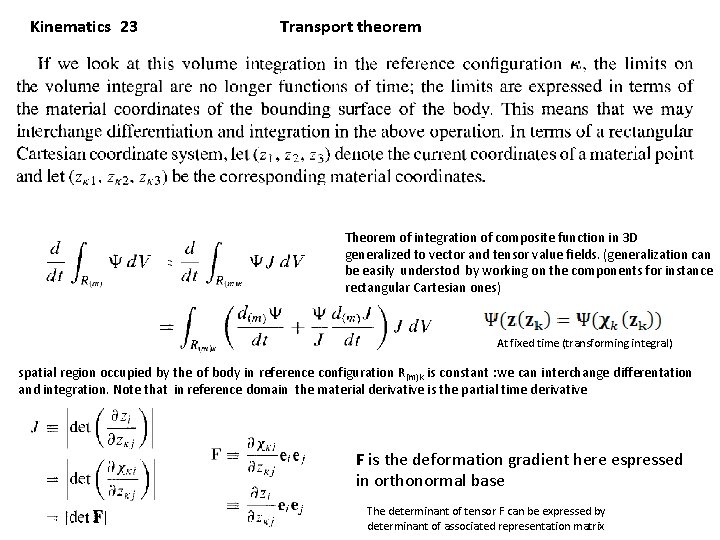 Kinematics 23 Transport theorem Theorem of integration of composite function in 3 D generalized