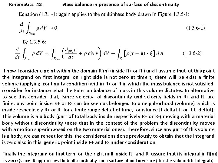 Kinematics 43 Mass balance in presence of surface of discontinuity By 1. 3. 5