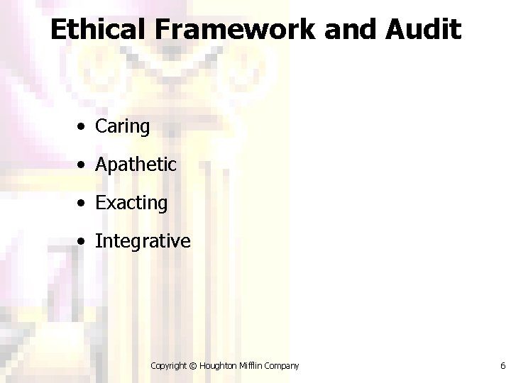 Ethical Framework and Audit • Caring • Apathetic • Exacting • Integrative Copyright ©