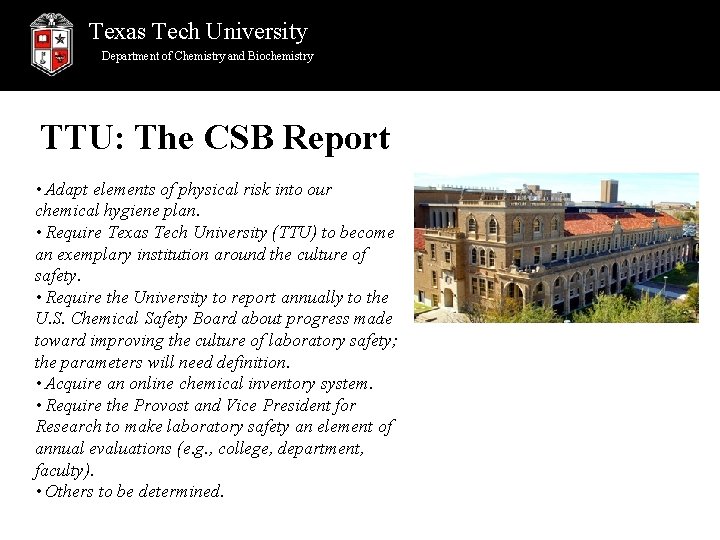 Texas Tech University Department of Chemistry and Biochemistry TTU: The CSB Report • Adapt