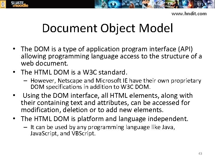 www. hndit. com Document Object Model • The DOM is a type of application