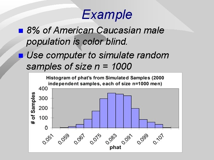 Example 8% of American Caucasian male population is color blind. n Use computer to