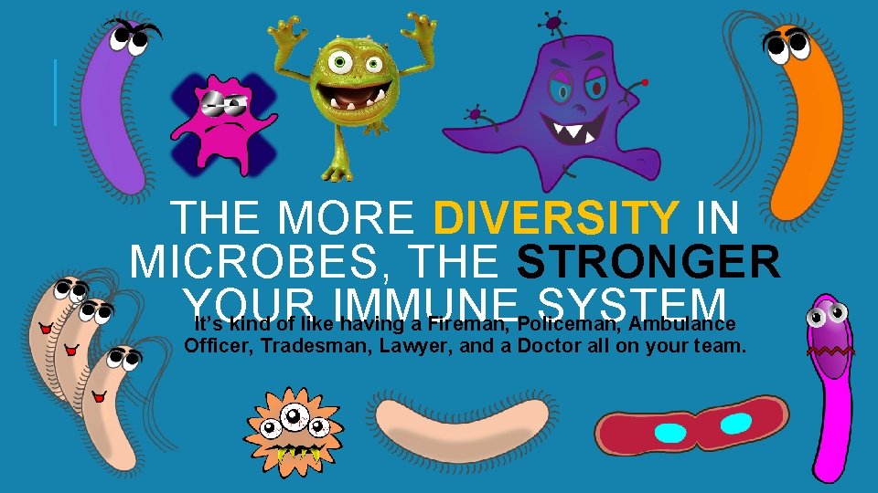 THE MORE DIVERSITY IN MICROBES, THE STRONGER YOUR SYSTEM It’s kind of like. IMMUNE