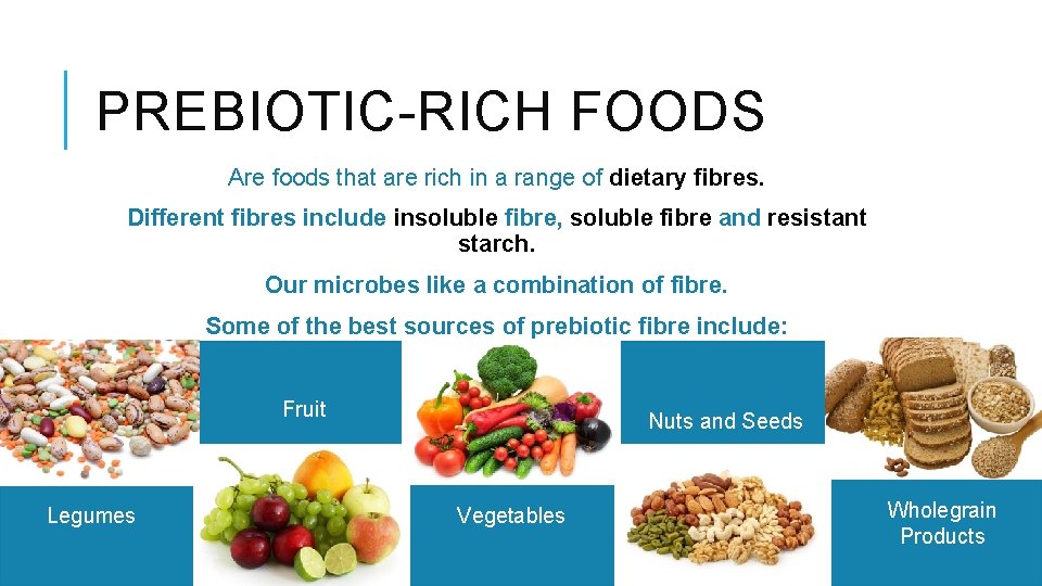 PREBIOTIC-RICH FOODS Are foods that are rich in a range of dietary fibres. Different