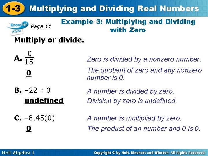 1 -3 Multiplying and Dividing Real Numbers Example 3: Multiplying and Dividing Page 11