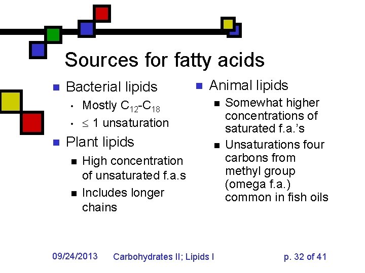 Sources for fatty acids n Bacterial lipids • • n Mostly C 12 -C