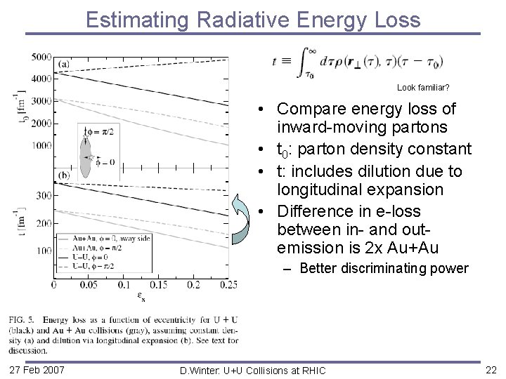 Estimating Radiative Energy Loss Look familiar? • Compare energy loss of inward-moving partons •