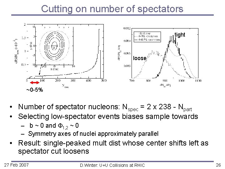 Cutting on number of spectators tight loose ~0 -5% • Number of spectator nucleons: