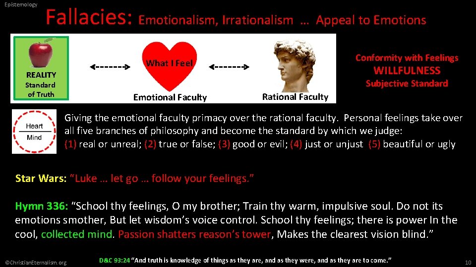 Epistemology Fallacies: Emotionalism, Irrationalism … Appeal to Emotions Conformity with Feelings What I Feel