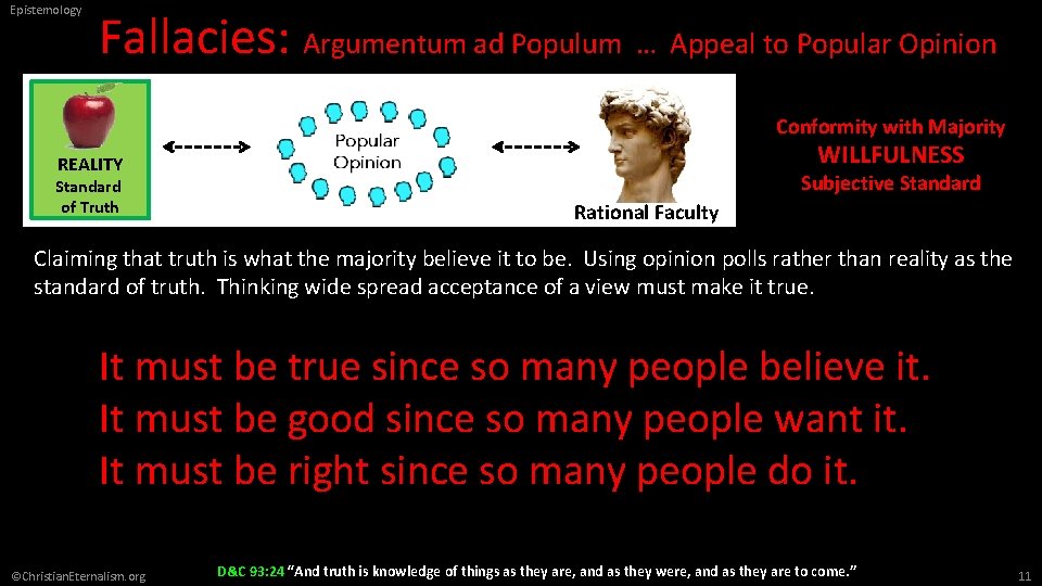 Epistemology Fallacies: Argumentum ad Populum … Appeal to Popular Opinion Conformity with Majority WILLFULNESS