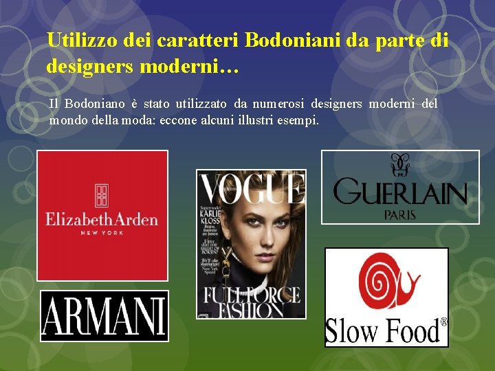 Utilizzo dei caratteri Bodoniani da parte di designers moderni… Il Bodoniano è stato utilizzato