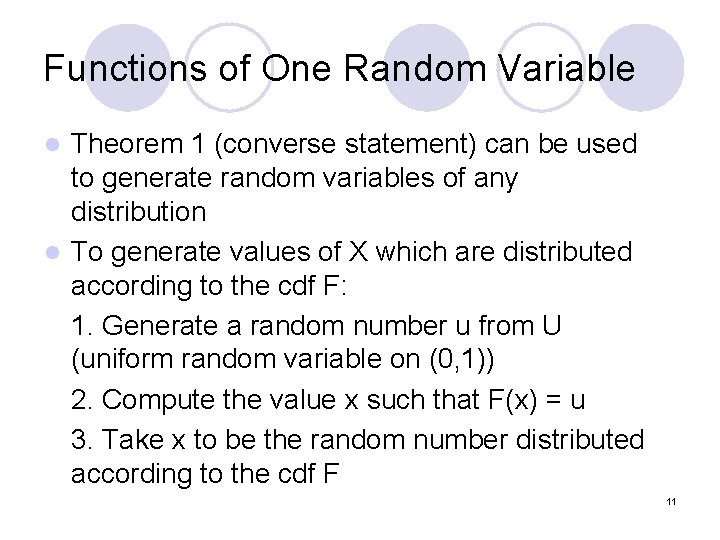 Functions of One Random Variable Theorem 1 (converse statement) can be used to generate