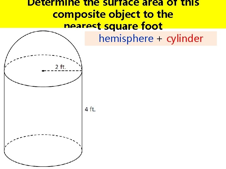 Determine the surface area of this composite object to the nearest square foot hemisphere