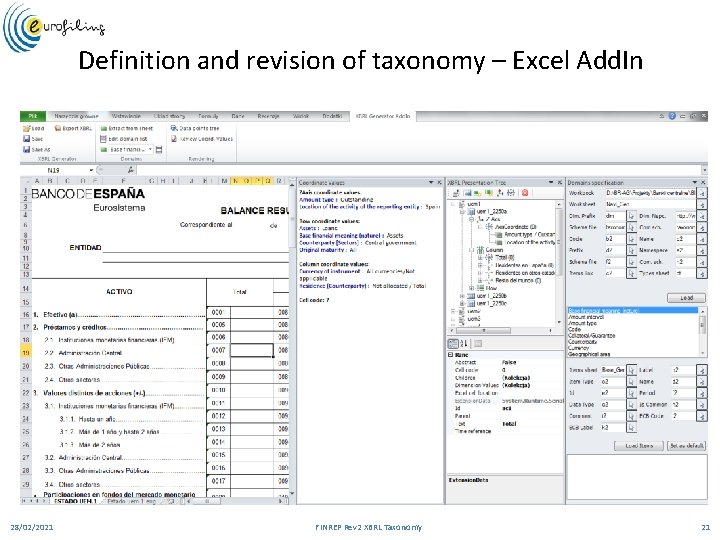 Definition and revision of taxonomy – Excel Add. In 28/02/2021 FINREP Rev 2 XBRL