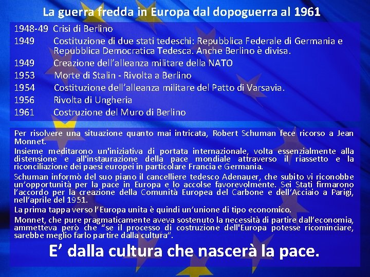 La guerra fredda in Europa dal dopoguerra al 1961 1948 -49 Crisi di Berlino
