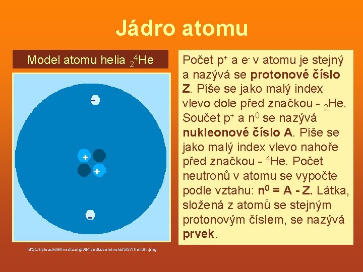 Jádro atomu Model atomu helia 24 He - + + http: //upload. wikimedia. org/wikipedia/commons/5/57/Helium. Jádro atomu Model atomu helia 24 He - + + http: //upload. wikimedia. org/wikipedia/commons/5/57/Helium.