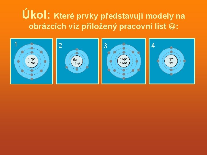 Úkol: Které prvky představují modely na obrázcích viz přiložený pracovní list : 1 2 Úkol: Které prvky představují modely na obrázcích viz přiložený pracovní list : 1 2
