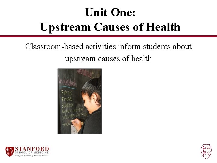 Unit One: Upstream Causes of Health Classroom-based activities inform students about upstream causes of