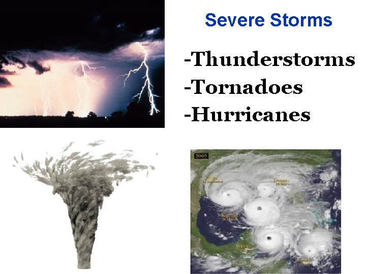 Severe Storms -Thunderstorms -Tornadoes -Hurricanes 