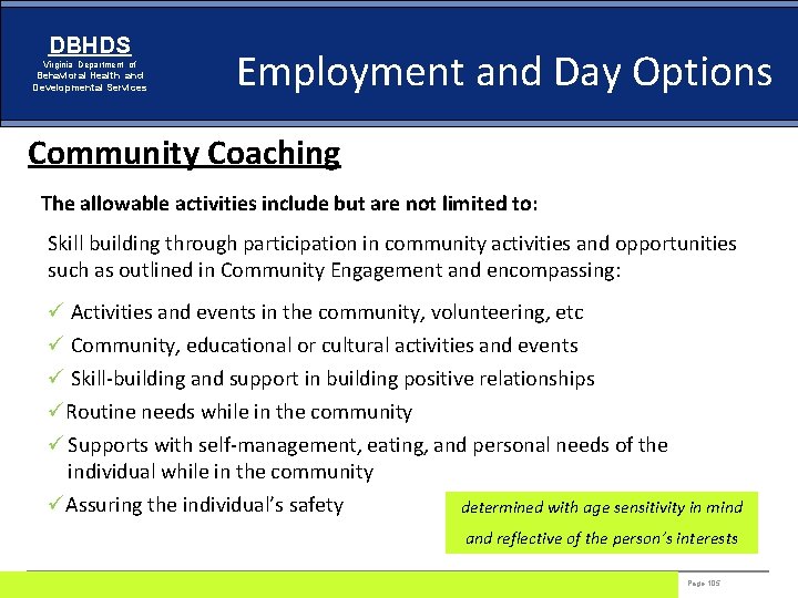 DBHDS Virginia Department of Behavioral Health and Developmental Services Employment and Day Options Community
