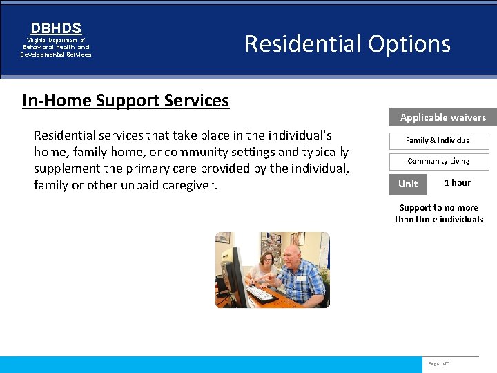DBHDS Virginia Department of Behavioral Health and Developmental Services Residential Options In-Home Support Services