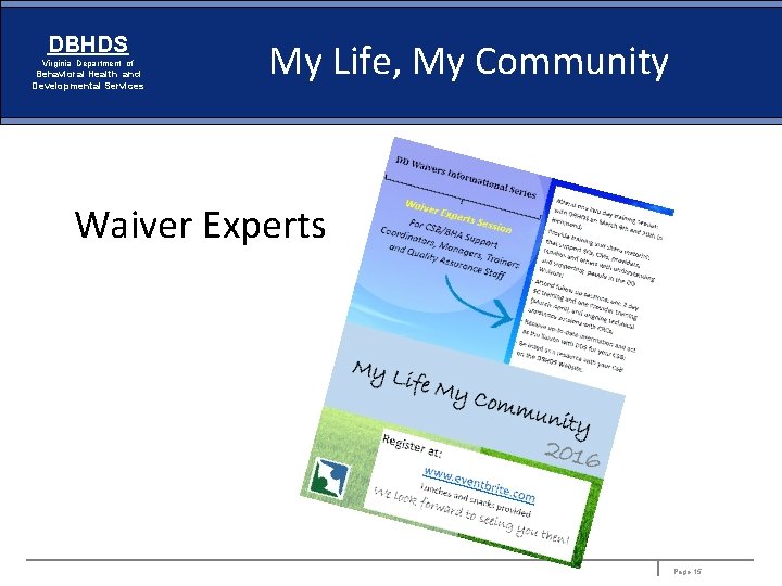 DBHDS Virginia Department of Behavioral Health and Developmental Services My Life, My Community Waiver