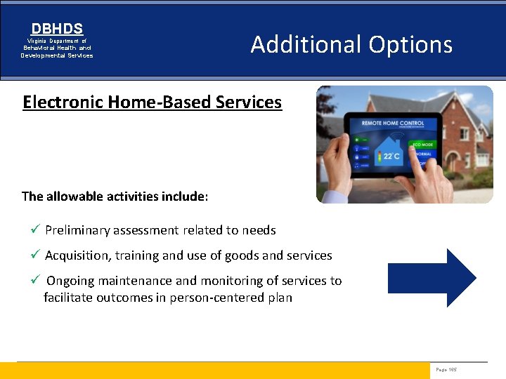 DBHDS Virginia Department of Behavioral Health and Developmental Services Additional Options Electronic Home-Based Services