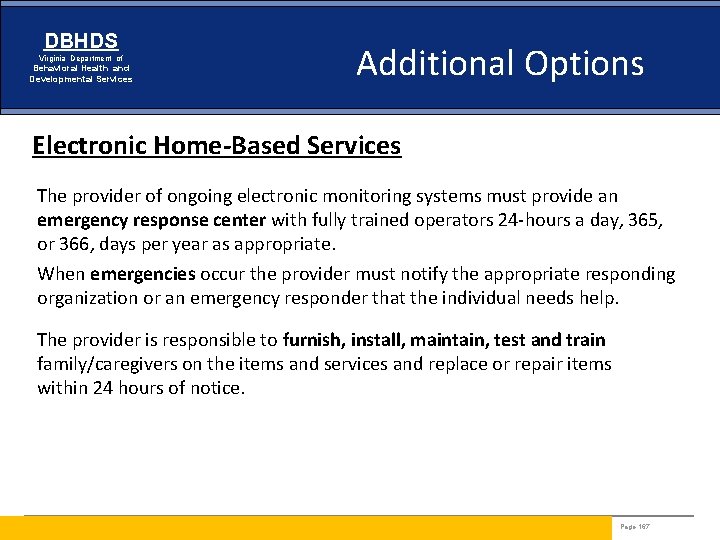 DBHDS Virginia Department of Behavioral Health and Developmental Services Additional Options Electronic Home-Based Services