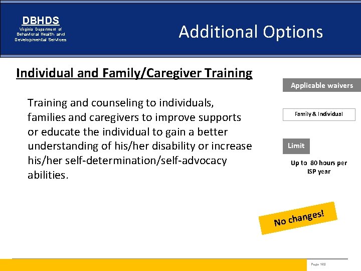 DBHDS Virginia Department of Behavioral Health and Developmental Services Additional Options Individual and Family/Caregiver