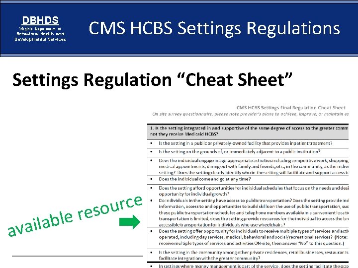 DBHDS Virginia Department of Behavioral Health and Developmental Services CMS HCBS Settings Regulations Settings