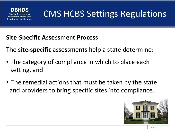 DBHDS Virginia Department of Behavioral Health and Developmental Services CMS HCBS Settings Regulations Site-Specific