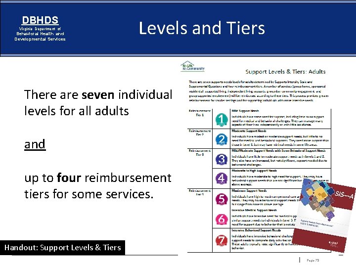 DBHDS Virginia Department of Behavioral Health and Developmental Services Levels and Tiers There are