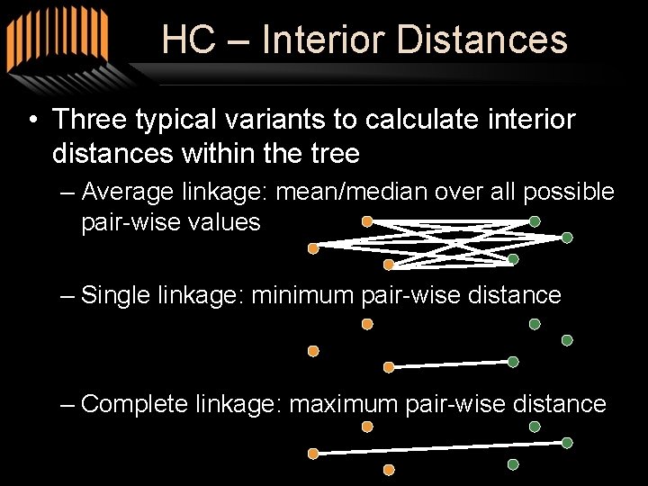 HC – Interior Distances • Three typical variants to calculate interior distances within the