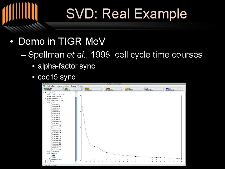 SVD: Real Example • Demo in TIGR Me. V – Spellman et al. ,