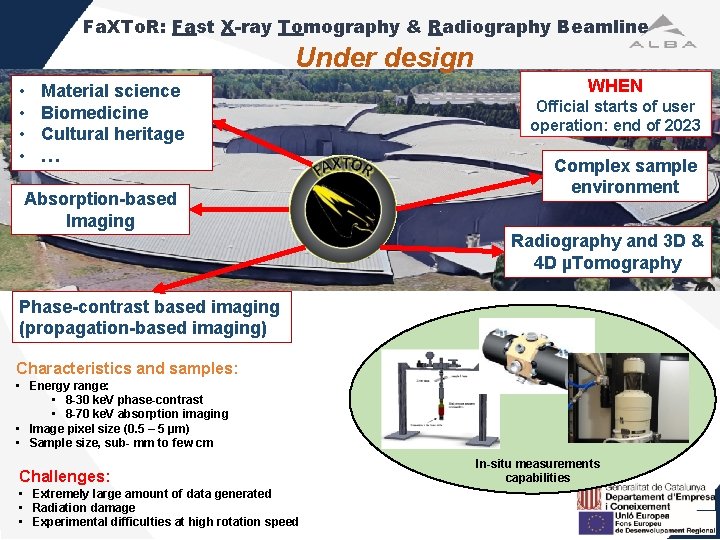 Fa. XTo. R: Fast X-ray Tomography & Radiography Beamline Under design • • Material