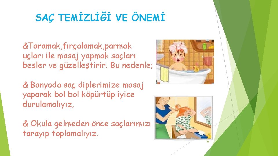 SAÇ TEMİZLİĞİ VE ÖNEMİ &Taramak, fırçalamak, parmak uçları ile masaj yapmak saçları besler ve