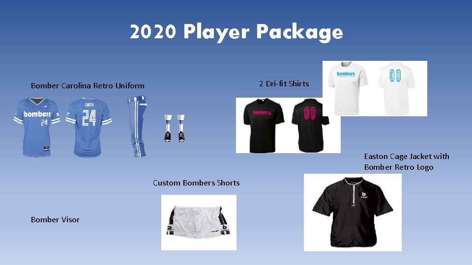 2020 Player Package 2 Dri-fit Shirts Bomber Carolina Retro Uniform Easton Cage Jacket with